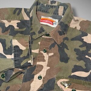 Winchester Shirt Men Medium Camo Button Up Hunting Outdoor Camouflage Vintage‎